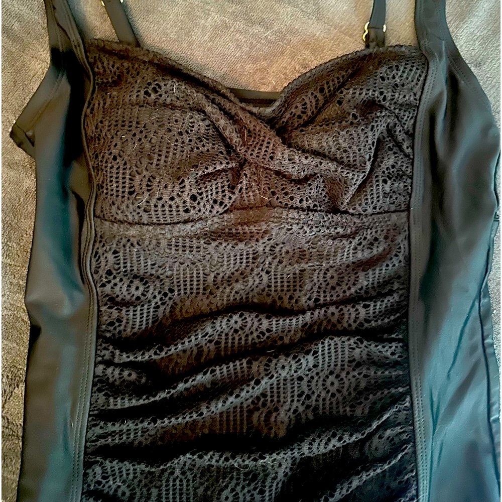 One piece swimsuit, lace on front, black, great condition, XL